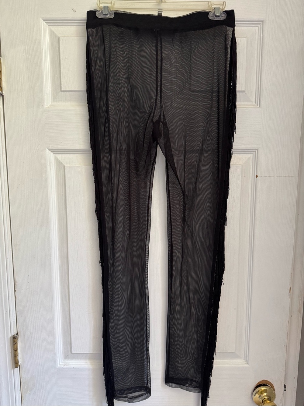 Black Sheer Fringe Leggings - Women's Mesh Side Fringe Leggings